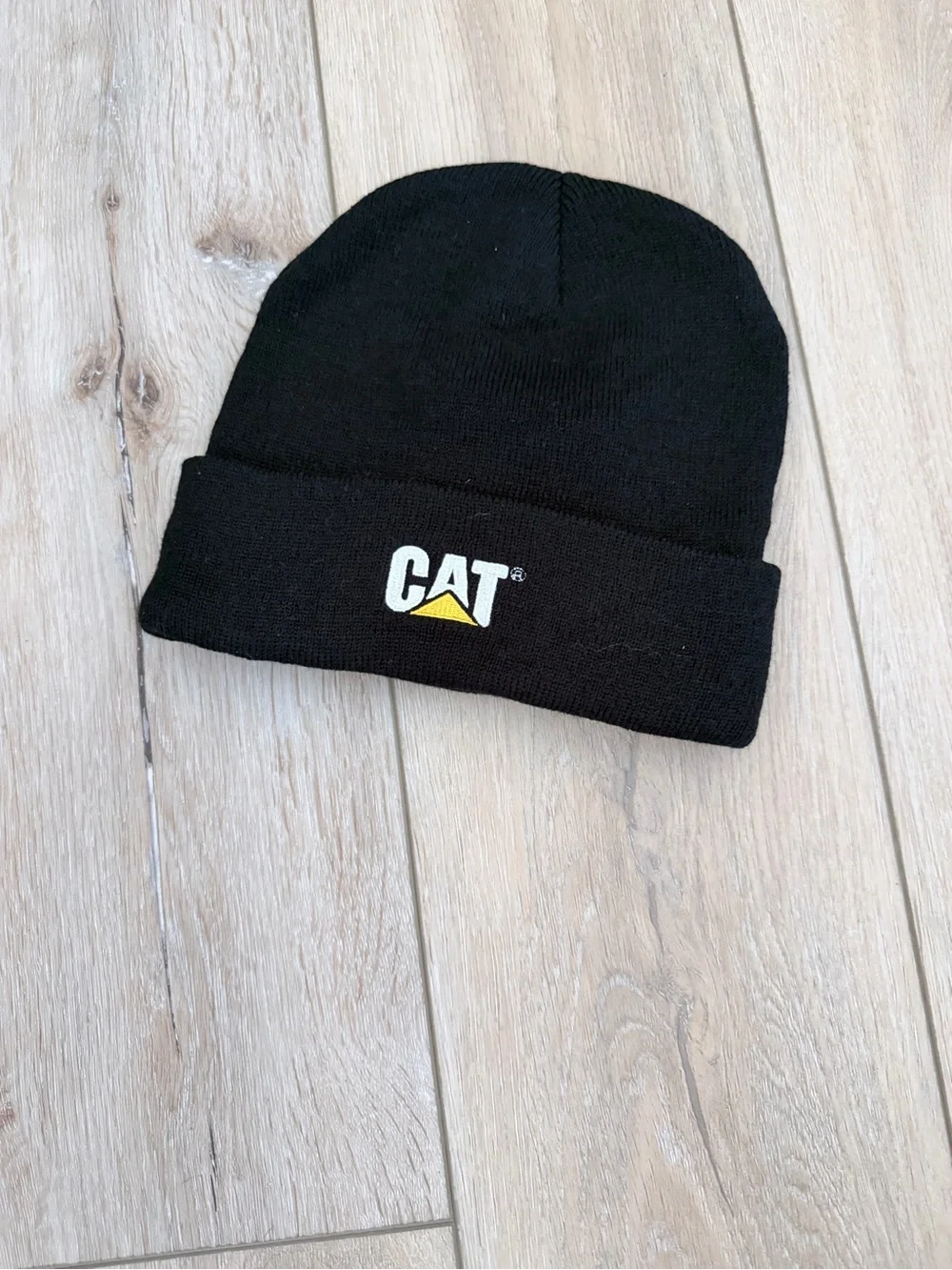 CAT Caterpillar Black Embroidered Logo Cuffed Beanie